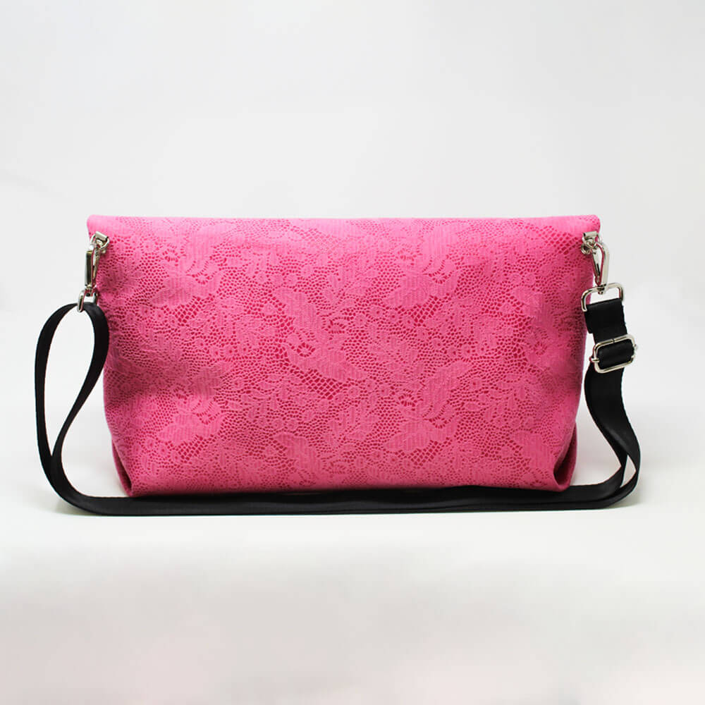 FLAP BG similpelle stampata fantasia floreale color rosa confetto con chiusura in cintura beige BACK