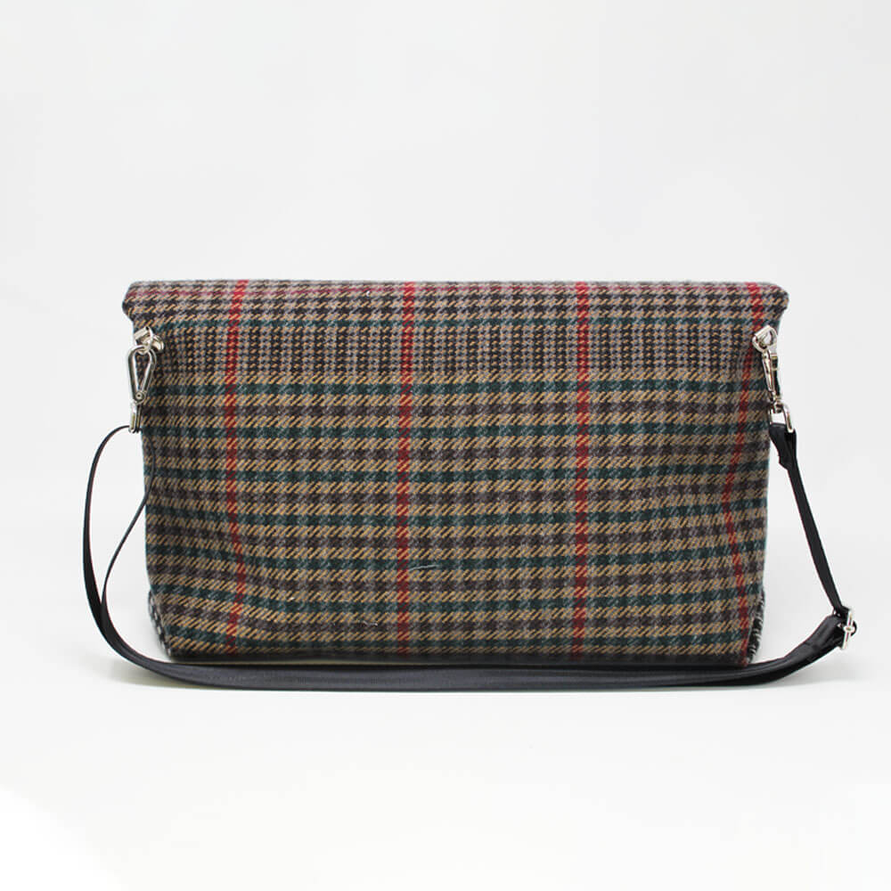 FLAP BG tweed marrone-verde-rosso con chiusura in cintura rossa BACK
