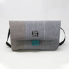 FLAP BG tweed scozzese bianco-grigio con chiusura in cintura acquamarina FRONT