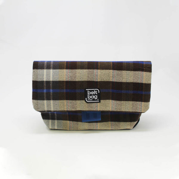 FLAP MD tartan beige-marrone-azzurro con chiusura in cintura azzurra FRONT