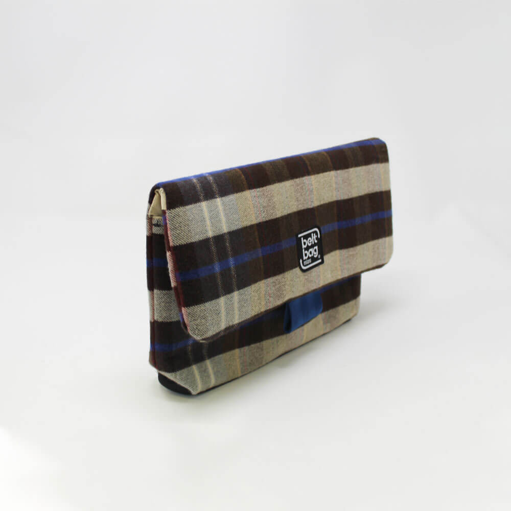 FLAP MD tartan beige-marrone-azzurro con chiusura in cintura azzurra LAT