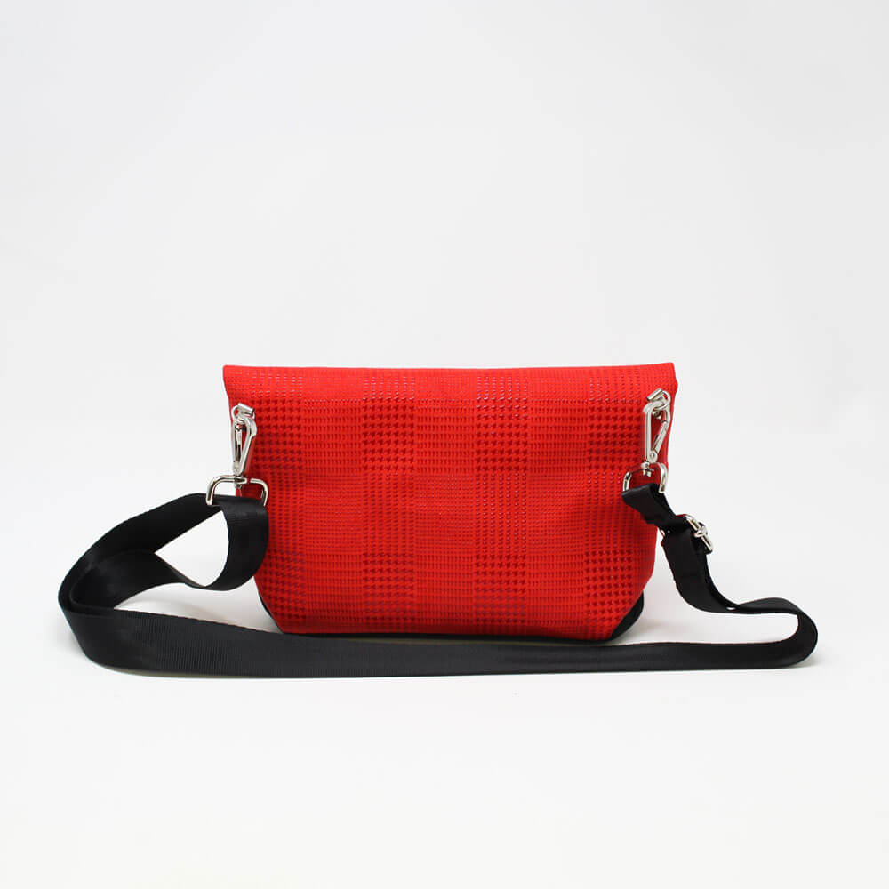 FLAP MN similpelle stampata tweed colore rosso con chiusura in cintura rossa BACK