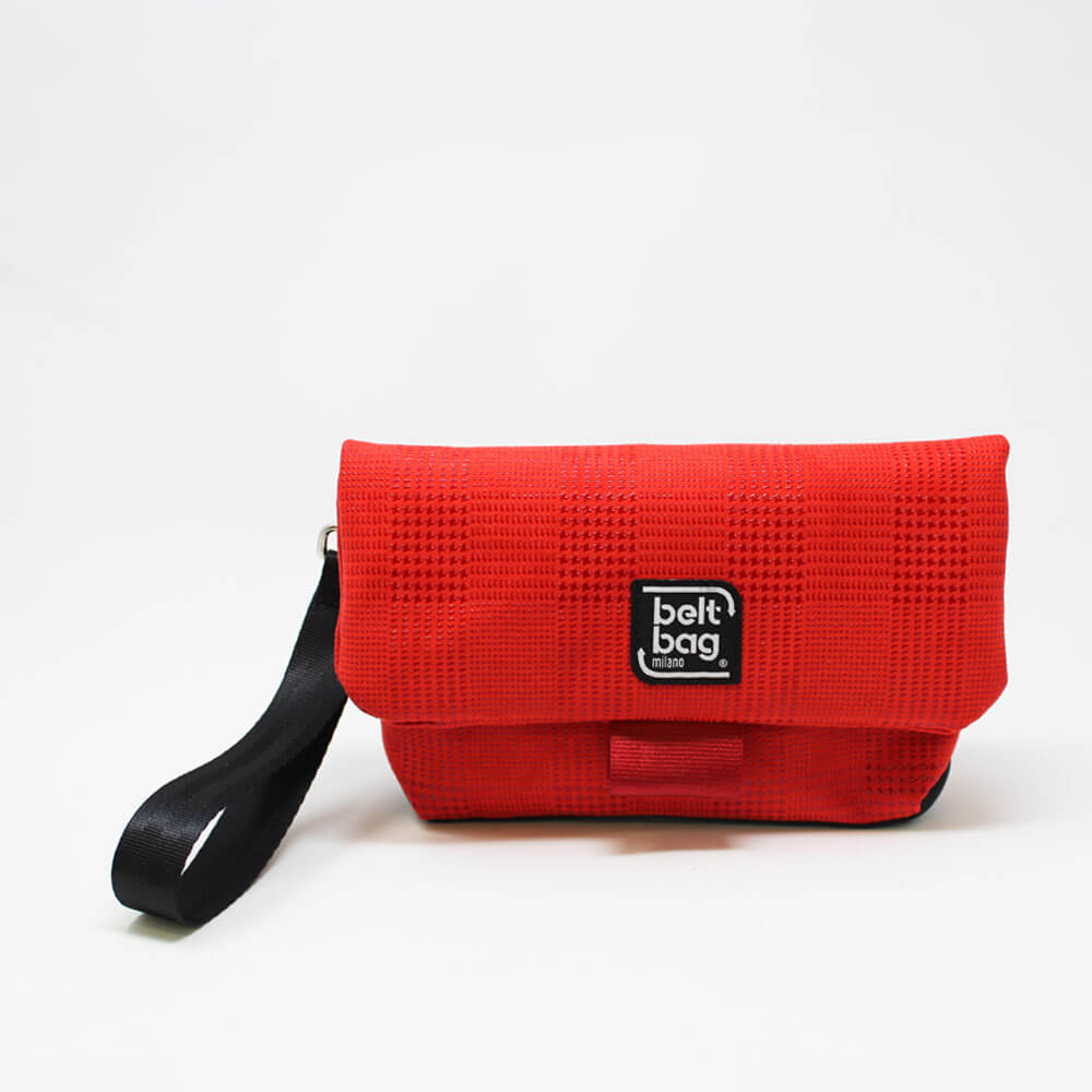 FLAP MN similpelle stampata tweed colore rosso con chiusura in cintura rossa FRONT