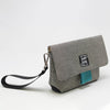 FLAP MN tweed scozzese bianco-nero con chiusura in cintura acquamarina LAT