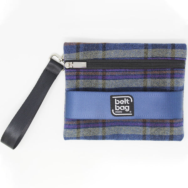 POCH F tartan blu-arancio-viola-senape con cintura blu