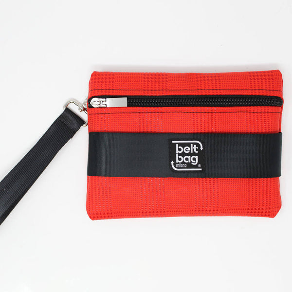 POUCH F similpelle stampata tweed colore rosso con cintura nera