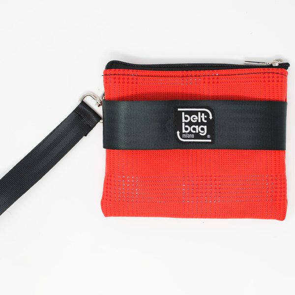 POUCH UP similpelle stampata tweed colore rosso con cintura nera