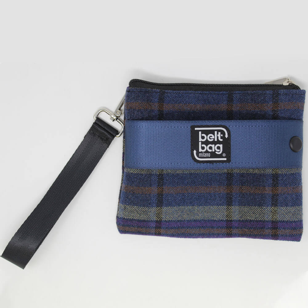 POUCH UP tartan blu-arancio-viola-senape con cintura blu