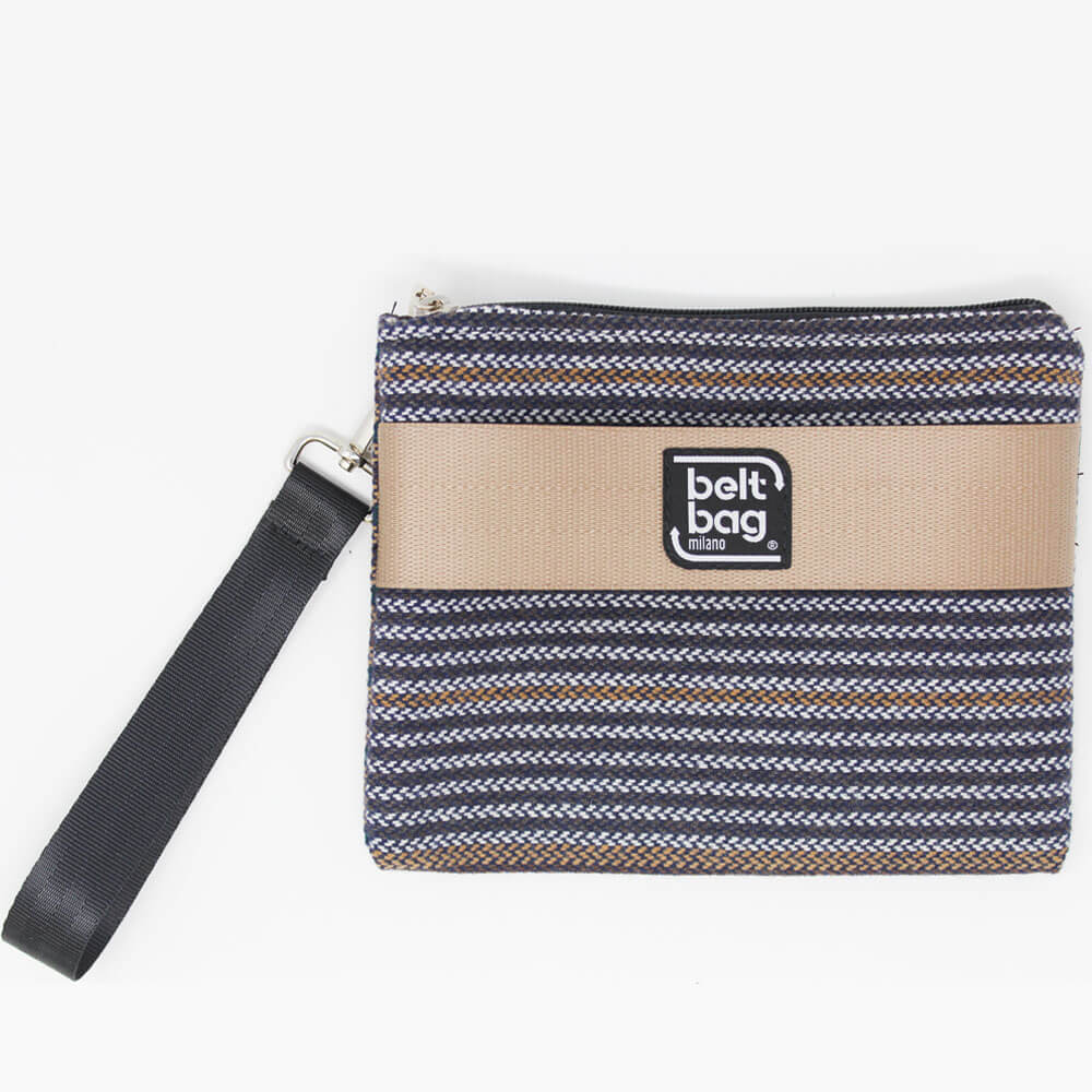 POUCH UP tartan marrone chiaro-beige-verdone con cintura oro