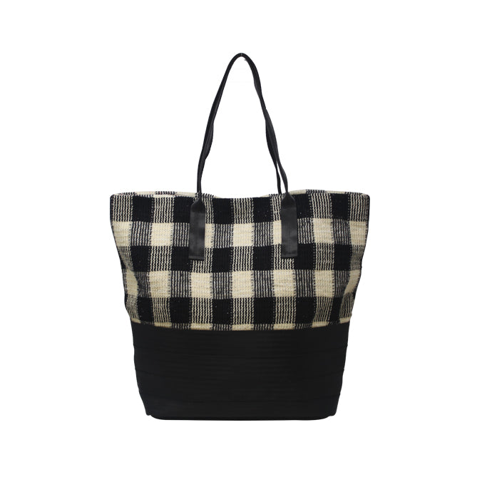 SHOPPING BELT bouclè a quadri nero beige front