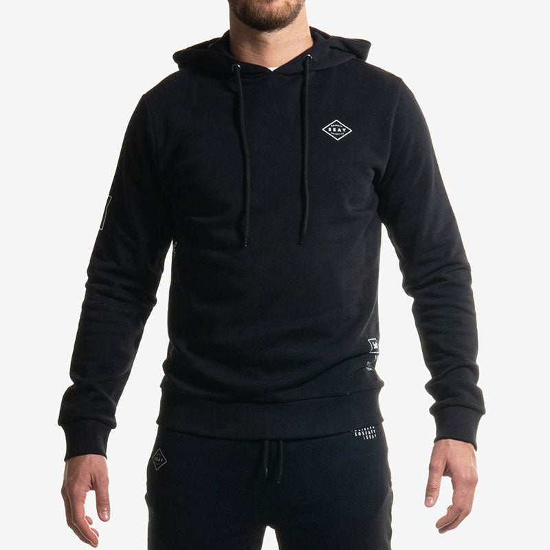 hoodie black logo felpa cappuccio nera front
