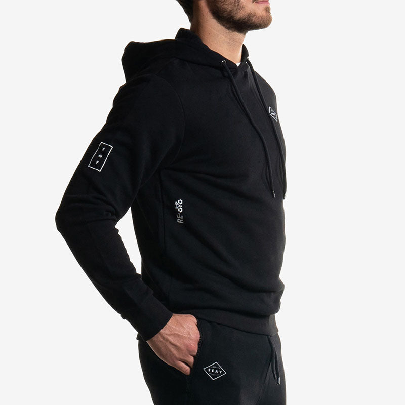 hoodie black logo felpa cappuccio nera side