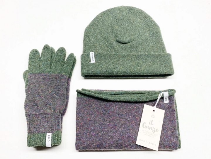 Ganzo+Guanti+Cappello in lana rigenerata