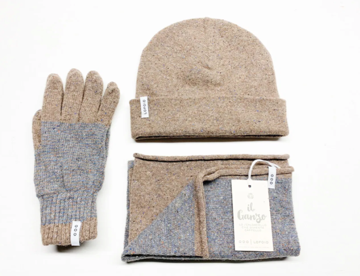Ganzo+Guanti+Cappello in lana rigenerata