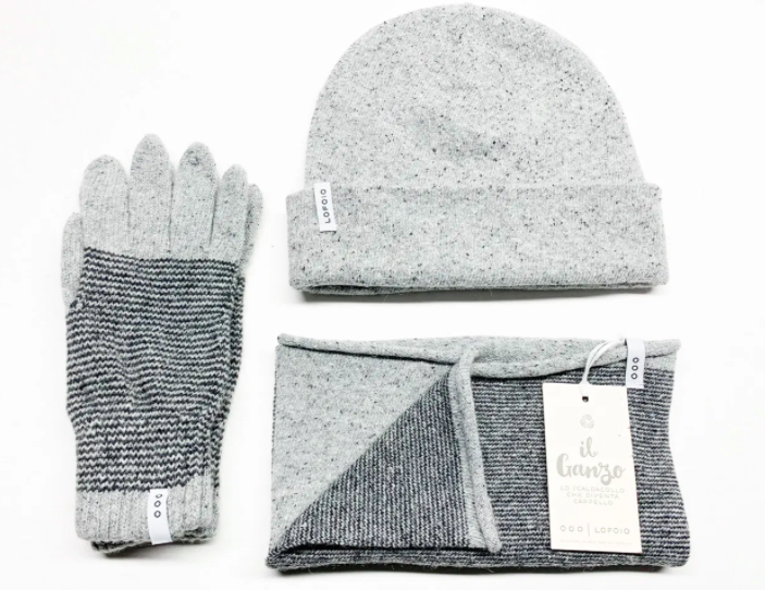 Ganzo+Guanti+Cappello in lana rigenerata