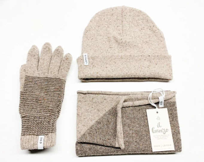 Ganzo+Guanti+Cappello in lana rigenerata