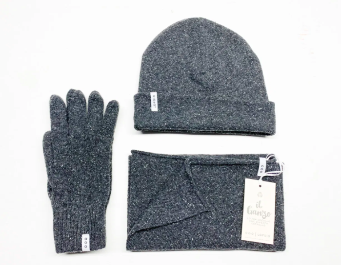Ganzo+Guanti+Cappello in lana rigenerata
