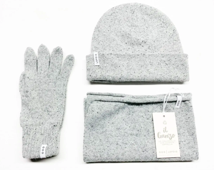 Ganzo+Guanti+Cappello in lana rigenerata