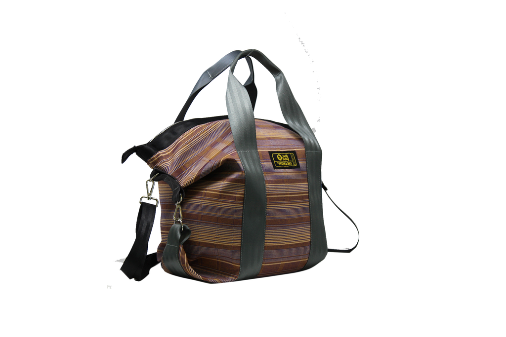 Borsa/zaino in jersey intreccio arancione e blu e jeans