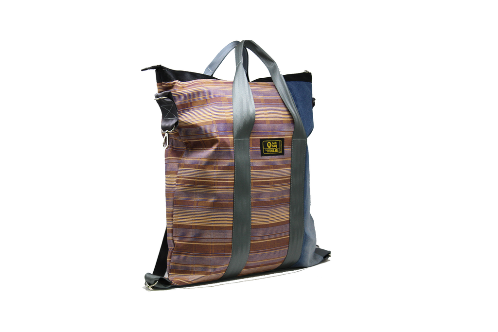 Borsa/zaino in jersey intreccio arancione e blu e jeans