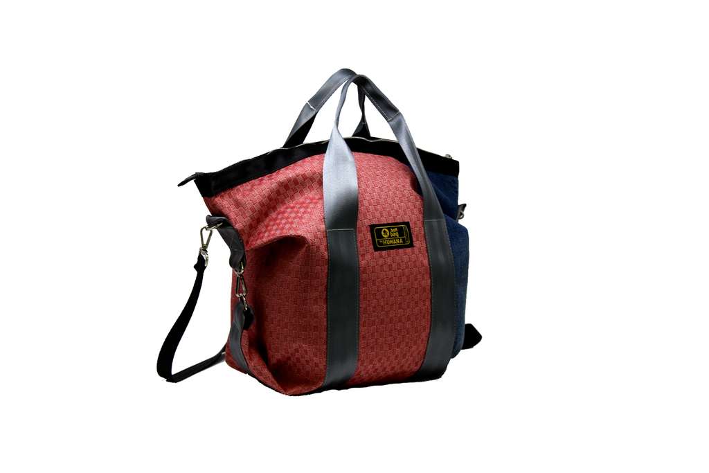 Borsa/zaino in jersey a quadretti rossi e jeans
