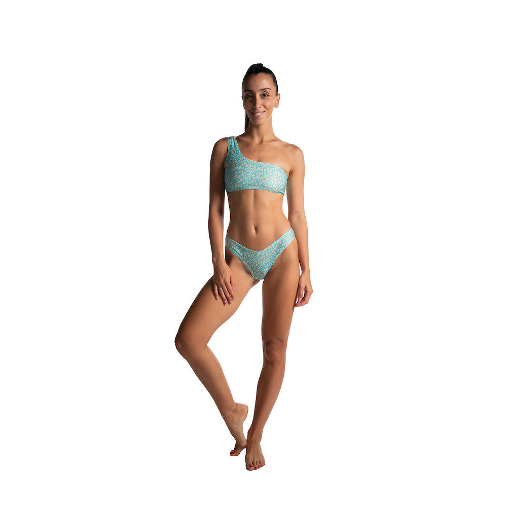 one shoulder bandeau brazilian brief water green recycled polyester monospalla slip brasiliano verde acqua poliestere riciclato