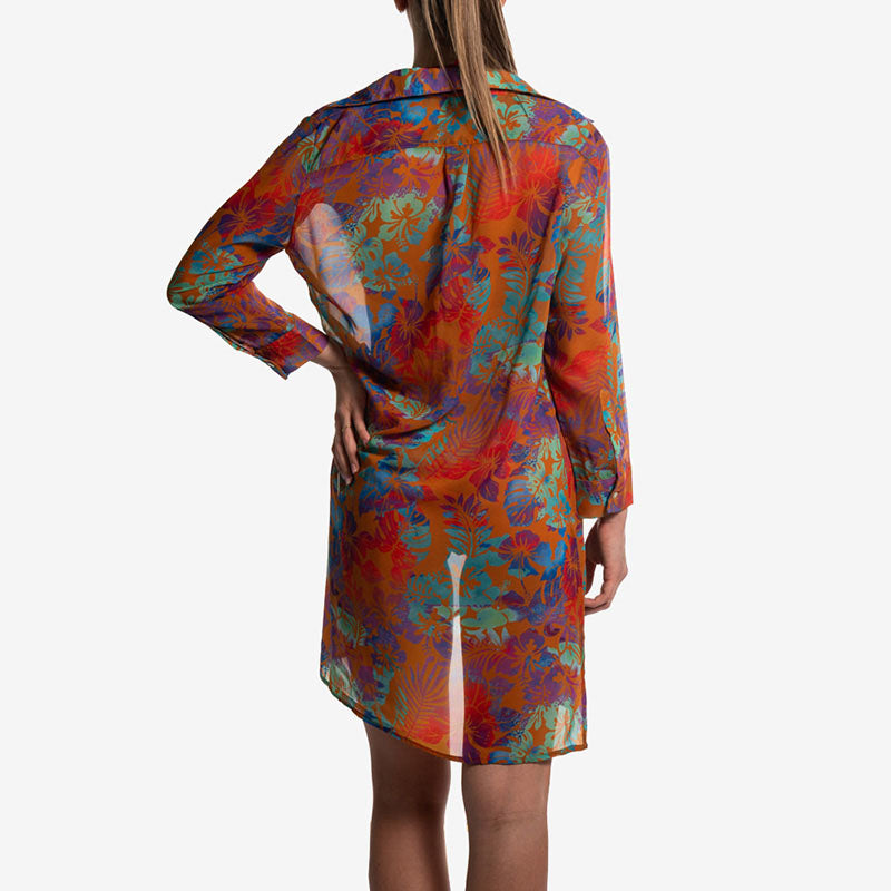 maxi shirt camicia orange flower back