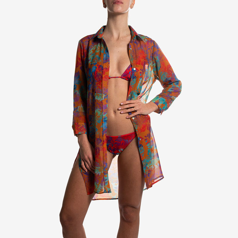 maxi shirt camicia orange flower front