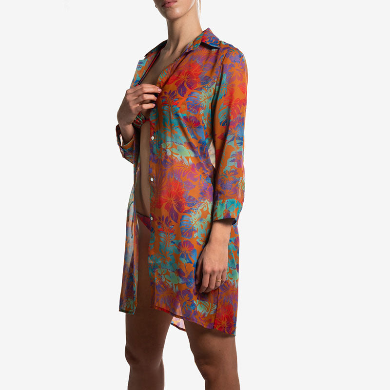 maxi shirt camicia orange flower side