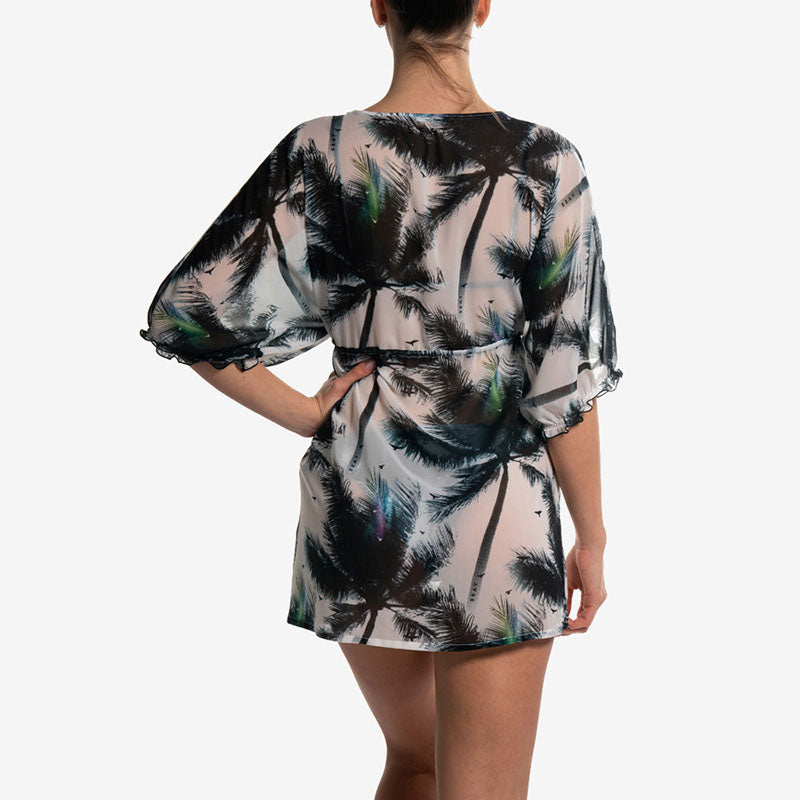 dress vestito white palms back