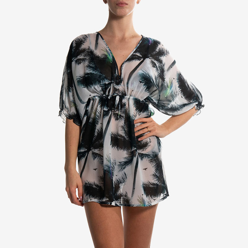 dress vestito white palms front