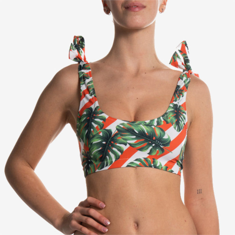 halter bra monstera stripes front