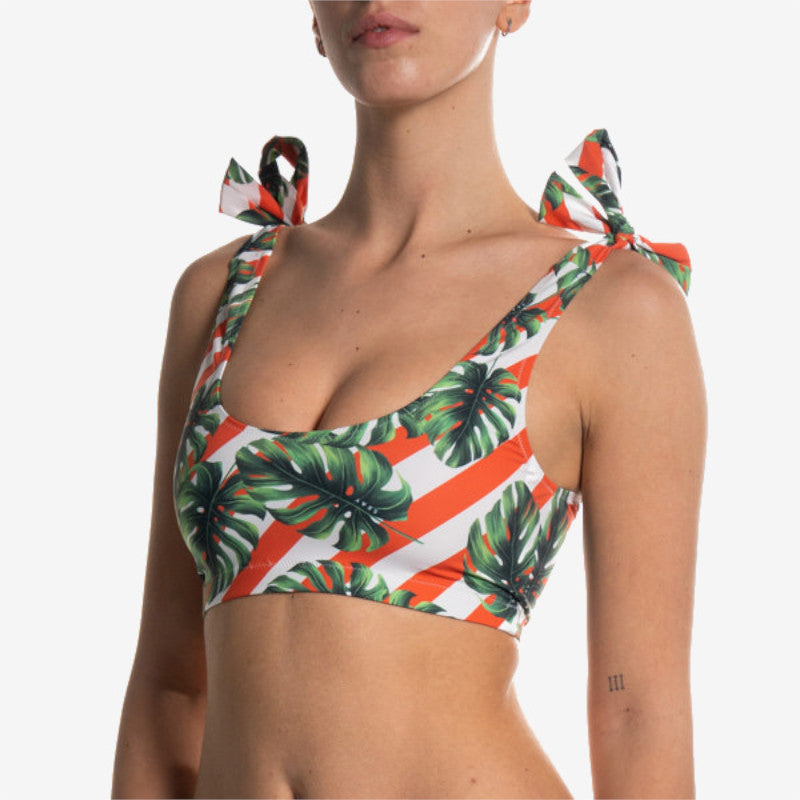 halter bra monstera stripes side