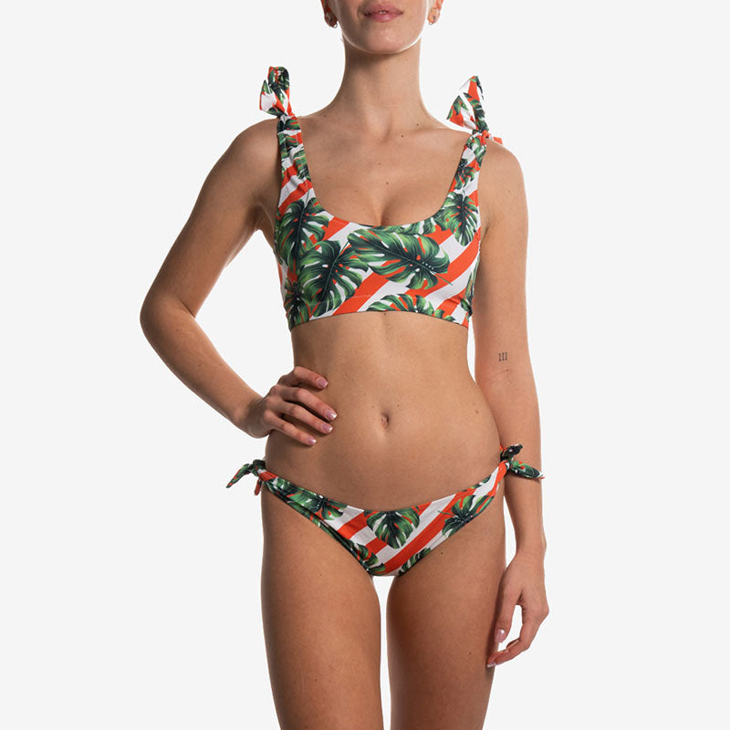 halter bra brief slip monstera stripes front