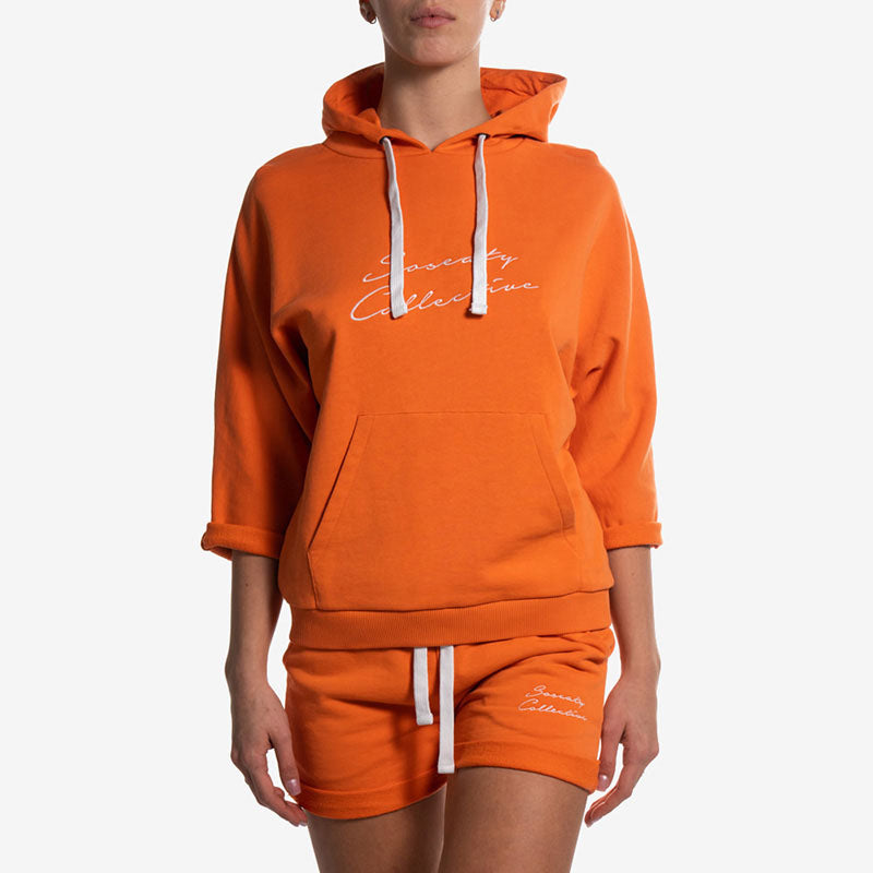 hoodie yoga orange felpa cappuccio arancione front