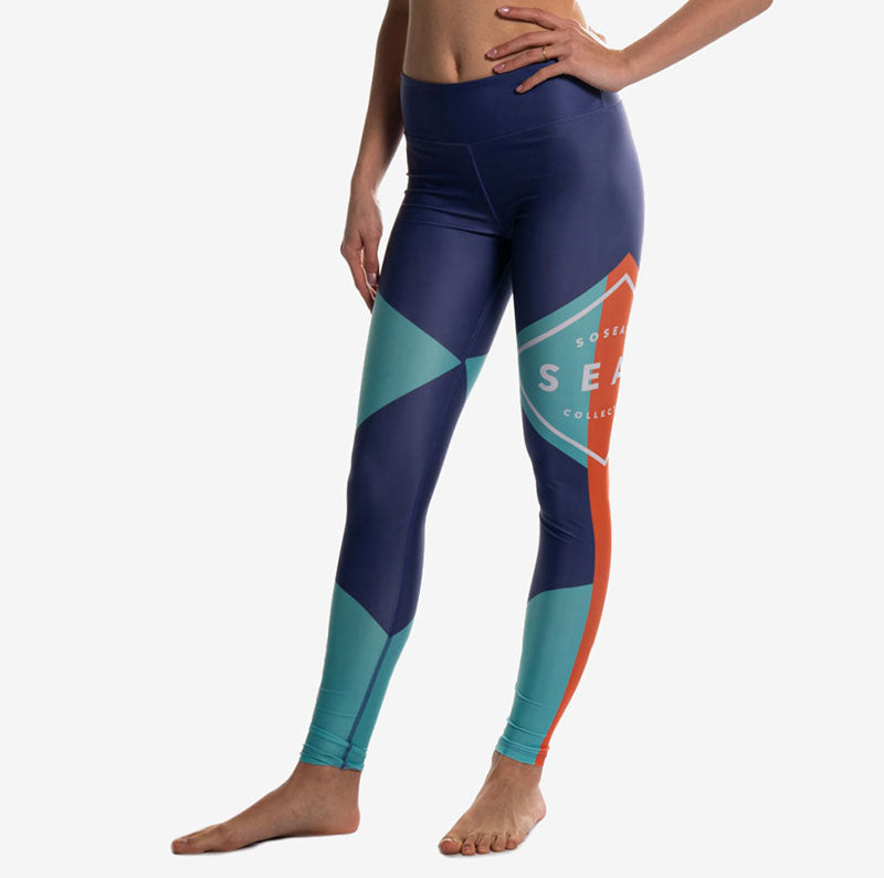 leggings blue blu logo side