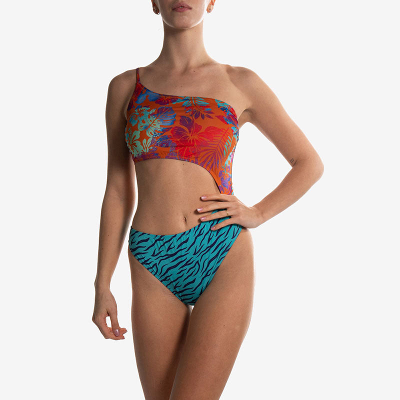one piece orange flower blue tiger costume intero front