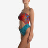 one piece orange flower blue tiger costume intero side