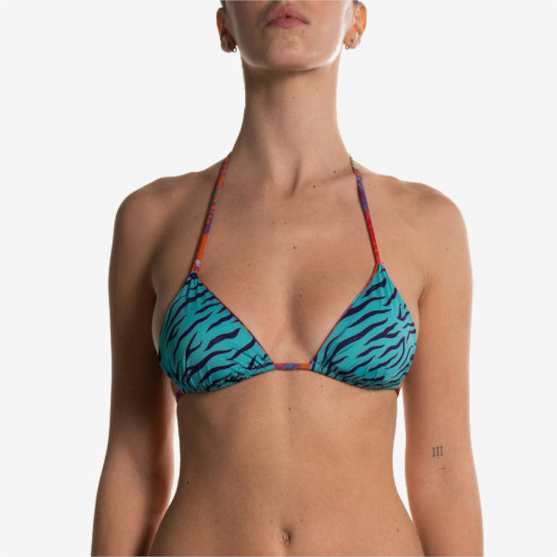 reversible triangle orange flower blue tiger triangolo reversibile front